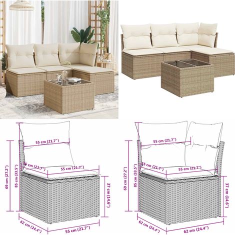 5-tlg. Garten-Sofagarnitur mit Kissen Beige Poly Rattan - Gartenmöbel Set - PE-Rattan Möbel - Outdoor Sofa - Esstisch - Gartenstuhl - Home & Living (1/5)