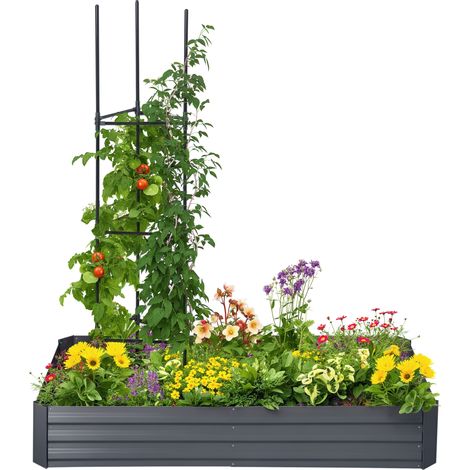 Carré potager jardinière rectangulaire en métal avec tuteurs pour tomates et plantes grimpantes 180 x 90 x 29,5 cm