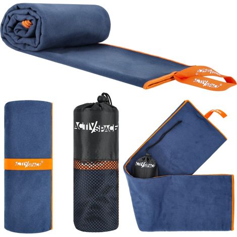 Schnelltrocknendes Mikrofaserhandtuch 130 x 75 cm, klein – dunkelblau + orange