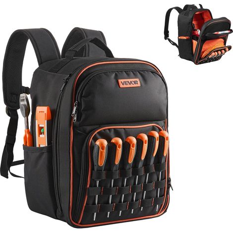 Mochila para herramientas VEVOR, 56 bolsillos, organizador resistente, compartimento para portátil, base moldeada, 10-12 pulgadas (1/2)