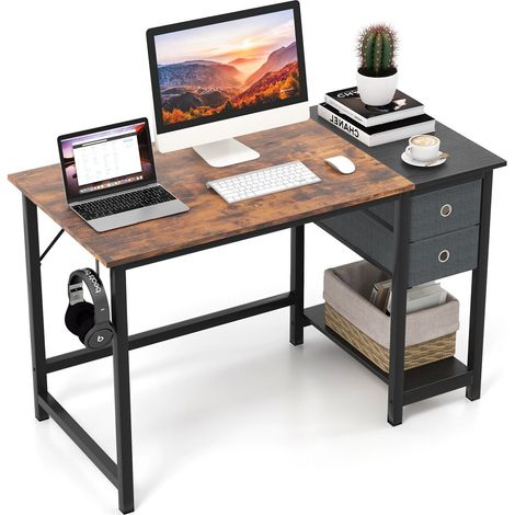 120 cm Home Office Desk Writing Desk Modern Computer Workstation with 2 Drawers (1/5)