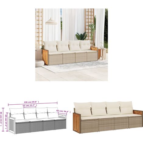 Salon de jardin avec coussins 4 pcs beige résine tressée - Ensemble Salon De Jardin - Meuble De Jardin - Salon Extérieur - Résine Tressée - Rotin Synthétique - Home & Living (1/3)