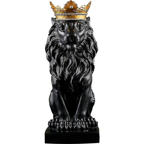 Abstrakte Löwenstatue mit Krone für Zuhause, Büro oder Bar – Kunstharzskulptur, die einen Löwen des Glaubens darstellt – Handgefertigt – Tierdekoration