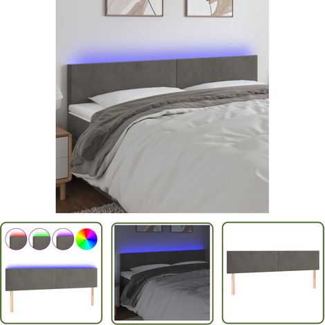 The Living Store Tête de lit à LED Gris foncé 200x5x78/88 cm Velours - Tête De Lit Led - Tête De Lit Velours - Éclairage Led - Tête De Lit Moderne - Support Lombaire (1/5)