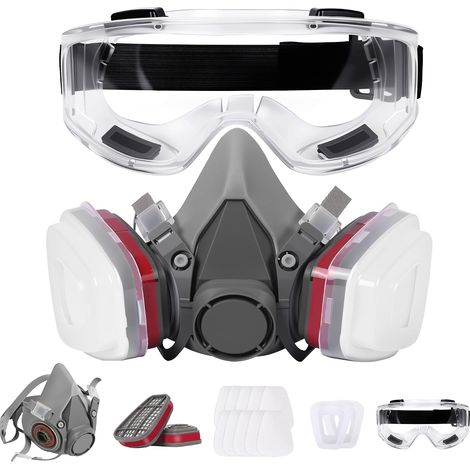 Masque Peinture Anti Poussiere, Anti Gaz avec Cartouche Masque de Protection Respiratoire Réutilisable pour Chantier, Travaux, Phytosanitaire, Résine Époxy, Ponçage, Bricolage (1/5)