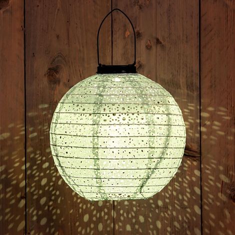 LED Solar Textil Lampion rund hell grün - 25 cm - Garten Deko Beleuchtung warm weiß