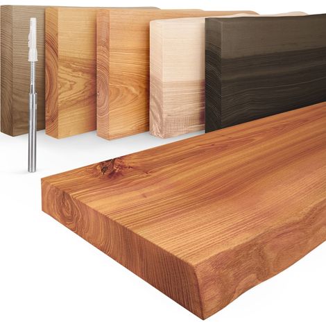LAMO Manufaktur Wandregal Holz Baumkante, Schweberegal Invisible, Farbe: Dunkel 40cm, LW-01-A-004-40W (1/5)