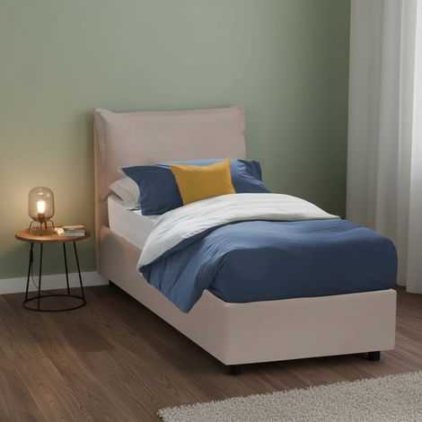Dmora - Einzelbett Dcodutt, Containerbett mit Kunstlederbezug, 100% Made in Italy, Frontöffnung, inklusive Matratze Cm 90x200, Turteltaube (1/5)