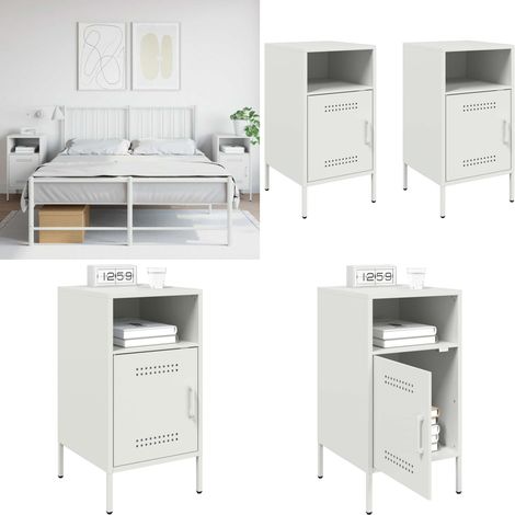 Tables de chevet 2 pcs blanc 36x39x68 cm acier - Table De Chevet Industrielle - Meuble De Chambre - Table De Nuit - Rangement Intérieur - Design Industriel - Home & Living (1/5)