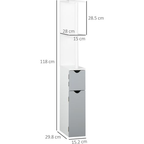 Colonne de salle de bain (avec 2 étagères et 2 tiroirs), en bois, 15,2 x 29,8 x 118 cm, blanc et gris (1/5)