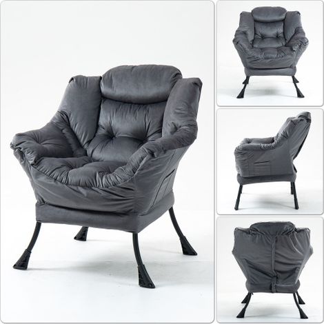 Fauteuil de détente à structure métallique — Inclut une poche de rangement latérale — Style simple et confortable  idéal pour la chambre, le salon ou le balcon (1/3)