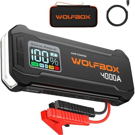 Démarreur de voiture, 4000A de courant de crête, capacité de batterie de 24000 mAh, 4000A (1/2)