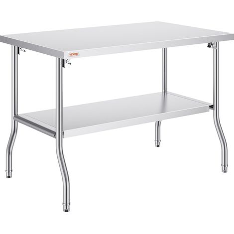 Table de préparation pliante commerciale 48 x 30 pouces acier inoxydable avec étagère, cuisine, restaurant ou garage (1/5)