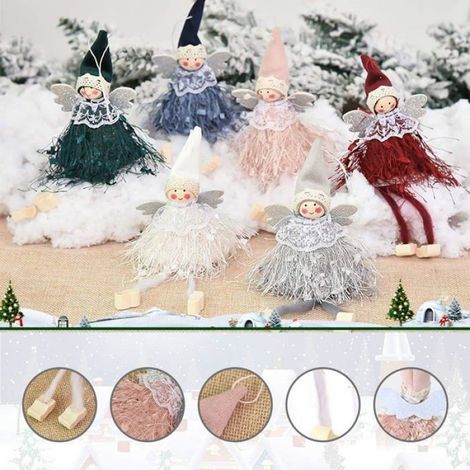Lot de 6 Décorations Ange, Tissu non tissé, Bois, Dentelle, Sapin de Noël, Cheminée (1/4)
