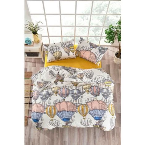 Bettwäsche - 1 Bettbezug 220 x 240 cm + 2 Kissenbezüge 60 x 60 cm - 100% verstärktes Baumwolle - Senf