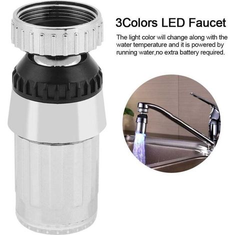 Kitchen sink faucet sprayer with a 360° swivel head. Water-powered. 3 colors. LED light. (1/4)