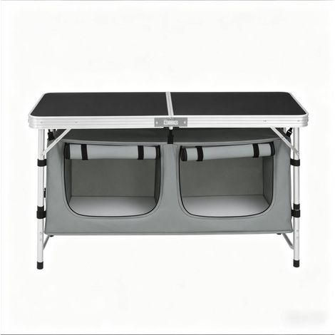 Mesa plegable de jardín y camping 120 x 47 cm con bolsa portaobjetos, patas regulables (1/5)