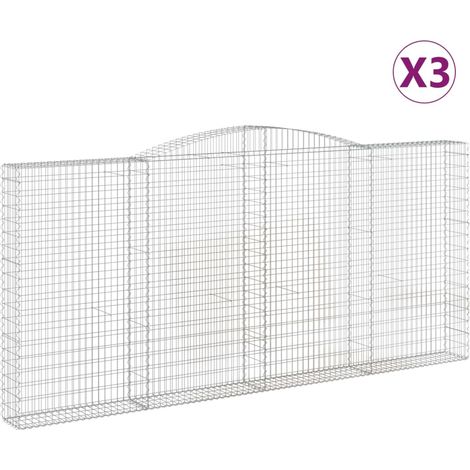 Cestas de gaviones Muro de contención arqueado Valla de jaula 3 piezas 400 x 30 x 180/200 cm Hierro galvanizado Plata 020040787