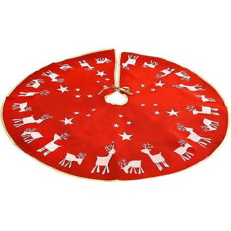 Jupe de sapin de Noël en lin avec imprimé élan (rouge)-96x96cm-Red (1/2)