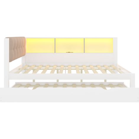 Cama nido 140 x 200 cm con LED regulable, estantes y puerto USB, blanca (1/5)