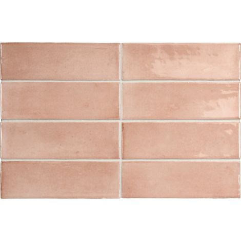 Carrelage sol / mur effet zellige bejmat marocain 5X15 cm rose brillant 5X15 cm COCO ORCHARD PINK WALL (vendu par boite de 0,50m2)