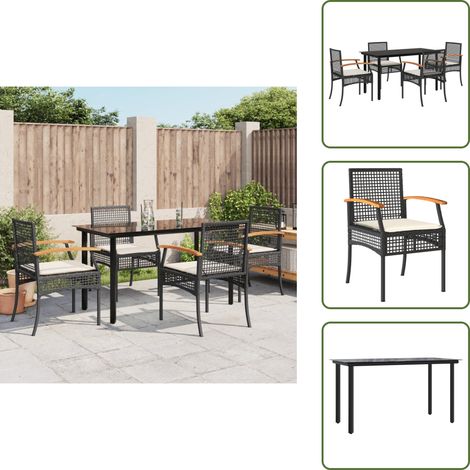 Coussins de siège - vidaXL Ensemble à manger de jardin coussins 5pcs Noir Résine tressée - Housses amovibles