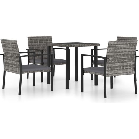 Maison Exclusive - 5-tlg. Garten-Essgruppe Poly Rattan Grau