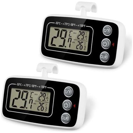 Termómetro para refrigerador, 2 termómetros impermeables para congelador con gancho, función de registro de temperatura máxima/mínima, pantalla LCD de fácil lectura, perfecto para uso doméstico (blanc (1/5)