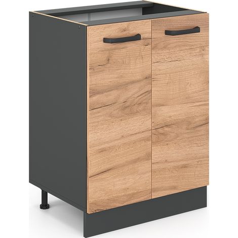 Meuble bas de cuisine R-Line, Chêne de force doré, 60 cm sans plan de travail, Vicco