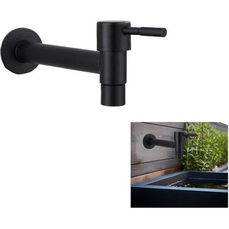 Gartenarmatur Wandarmatur fürs Badezimmer Badezimmerarmatur Langer Kaltwasserhahn Wassersparende Edelstahlarmatur 13 5 x 7 5 cm schwarz für Bad 13,5 (1/5)