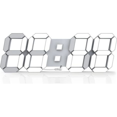 Horloge murale 3D LED réveil numérique horloge de table télécommande gradation automatique salon silencieux lumière froide filaire électrique (blanc) (1/5)