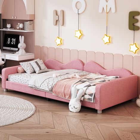 Cama infantil tapizada multifunción suave rosa 90x200 OKMYHOME (1/5)