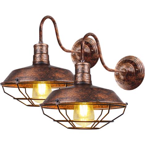 2er Wandleuchten Vintage, Industrielle Stil Wand Sconce mit Metall Käfig, Wandlampe Innen E27 Fassang für Esszimmer Wohnzimmer Schlafzimmer (Rost)