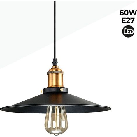 Lampe pendante rétro CLOCK WORK – Abat-jour métal noir mat 260mm – Douille E27 60W – Longueur câble 150cm ajustable (1/5)