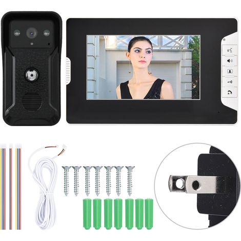 Interphone Vidéo Filaire 7 Pouces - Sonnette Porte avec Caméra Infrarouge et Étanche (Alimentation 100-240V, Prise US) (1/5)