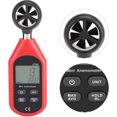 Anémomètre UT363 LCD Haute Précision Mesure Vent Température Materiel Plastique Rouge/Noir 16x5cm