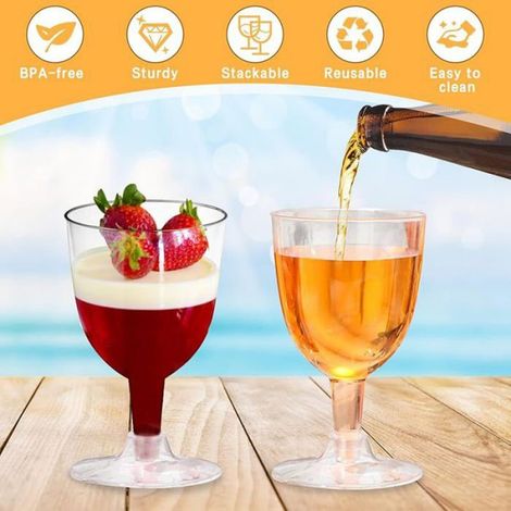 20pcs Verre à Pied,Réutilisable Transparent (11 x 6,5cm) pour Mariages,Anniversaires,Fêtes,Pique Nique,Camping (1/5)