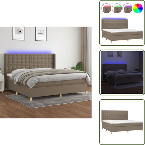 The Living Store Sommier à lattes de lit matelas et LED Taupe 200x200 cm Tissu - Sommier Tapissier - Lit Plateforme - Lit Avec Rangement - Matelas À Ressorts Ensachés - Têtière Ajustable (1/5)