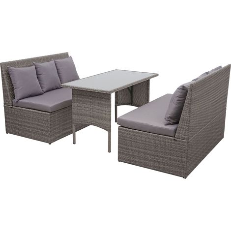 Poly-Rattan Garnitur HHG-862, Garten-/Lounge-Set Sitzgruppe, Gastronomie 2x2er Sofa Tisch grau, Kissen dunkelgrau (1/5)