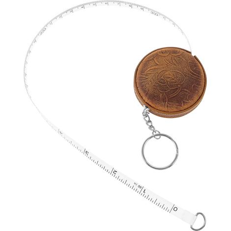 Mini Mètre Ruban Rétractable Rond en Cuir Marron avec Porte-clés, Design Vintage Portable et Confortable Maison Voyages, Longueur Max 150cm (1/5)