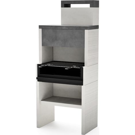 TUOZI - Barbacoa de Obra para Leña y Carbón Modelo VENIT FLEX PLUS HOTTE (Gris/Blanco - 78 x 47 x 185 cm) REF: 8066 - Uso en Exteriores (1/5)