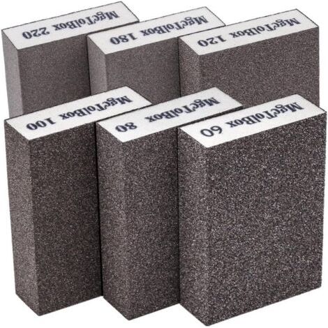 FENOPLASTICAUlisem6pcs Éponge de ponçage, Cale a poncer kit Polissage Grain 60/80/100/120/180/220 spécifications lavables et réutilisables (1/4)