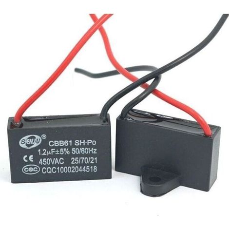 Lot de 2 Condensateurs CBB61 1.5uF 450V AC pour Ventilateur Plafond et Climatiseur Câble 95mm (1/3)