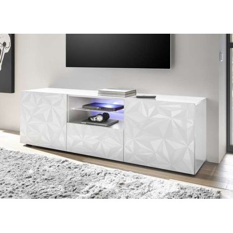 Azura Home Design – Meuble TV LUTHER blanc 181x57 cm – 2 portes – 1 tiroir – Finition laquée – Structure aggloméré 16mm – Charnières métal (1/3)
