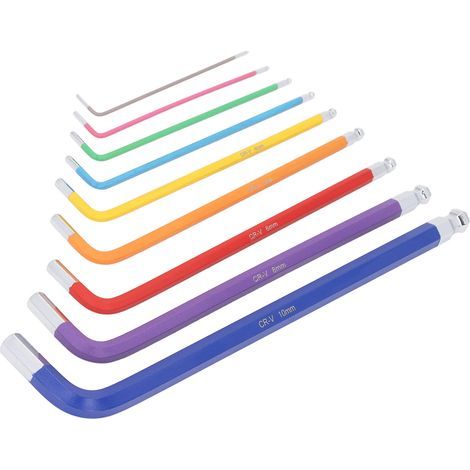 Jeu de clés hexagonales CR V antidérapantes, Kit de clés multifonctions multicolores à bras Long pour petits appareils, 9 pièces (1/5)