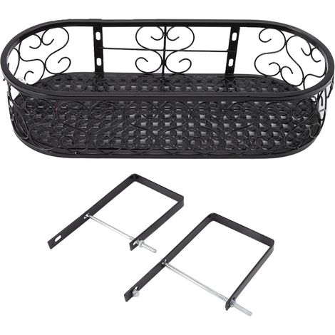 Support pour pots de fleurs en fer noir, organisateur de plantes pour rambarde de 10,5 cm, balcon intérieur (1/5)