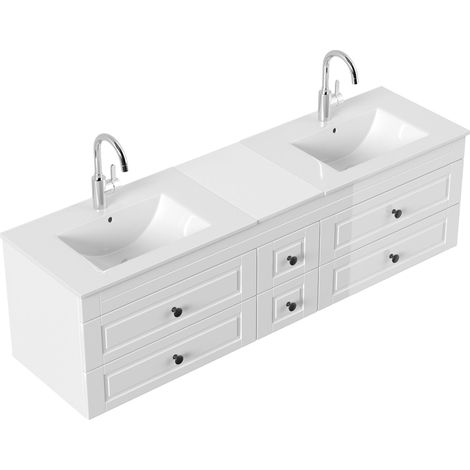 Badmöbel Milano XL Cottage Doppel-Waschbecken SoftClose weiss hochglanz (1/5)