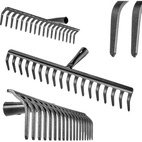 KADAX Gartenharke ohne Stiel, aus Stahl, Rasenrechen, 18 Zinken