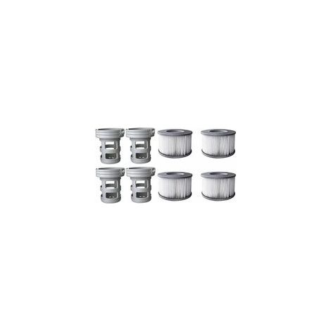 4 filtres + 4 bases Cartouches filtrantes pour piscines gonflables MSPA - Adaptateur de base vissable pour cartouche filtrante MSPA - Kit de mise à niveau - Filtre pour sous-marins et spa chauds (1/4)