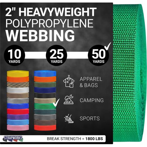 Sangle en polypropylène Lourd Sangle en polyéthylène Robuste pour réparation d'équipement de Bricolage en extérieur, 5,1 cm x 45,2 m Vert Kelly (1/5)